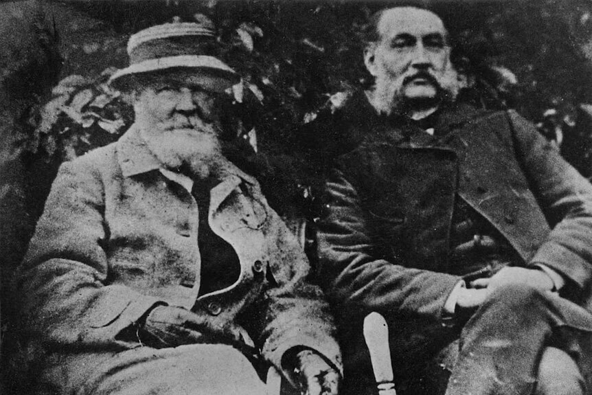 Louis Le Prince [right] with his father in-law at the Whitley family home in Roundhay, Leeds, West Yorkshire, 1887. Photo credit: Getty: Hulton Archive