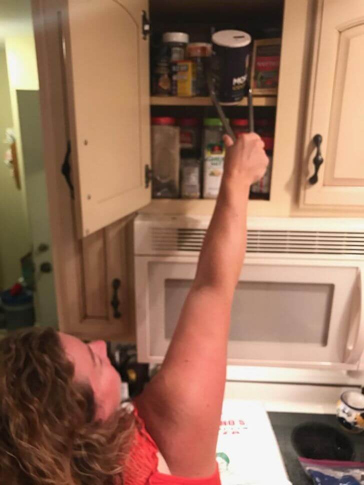 Short people problems... the struggle is real. My buddy%E2%80%99s wife shows how she puts her seasonings away