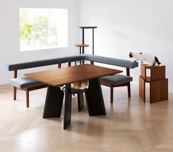 Unique Dining table with a hole for your cat to peek and join you for dinner 5