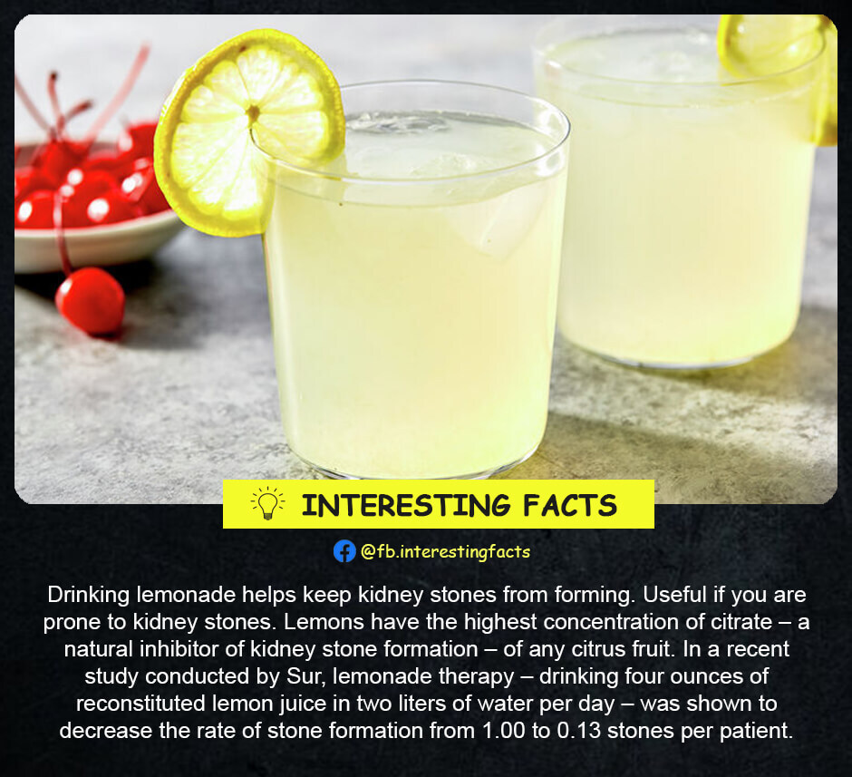 Drinking lemonade helps keep kidney stones from forming