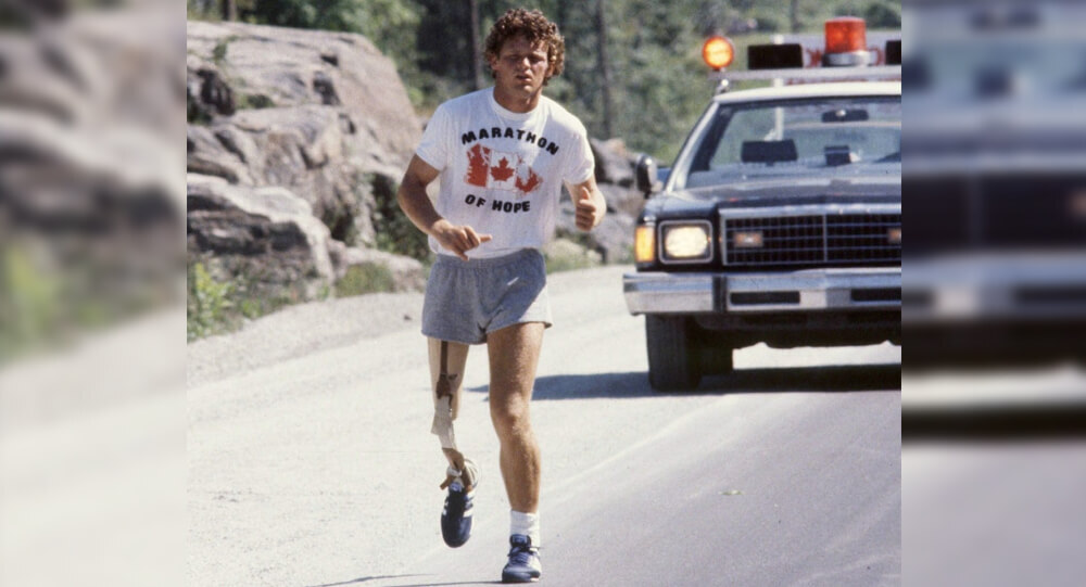 Terry Fox, a 21-year-old one-legged cancer patient who ran 143 days before dying