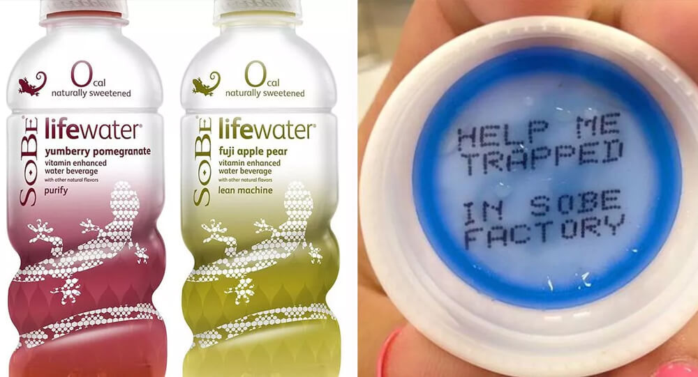 People are freaked out because they keep finding 'help me' messages under the cap of Sobe bottles